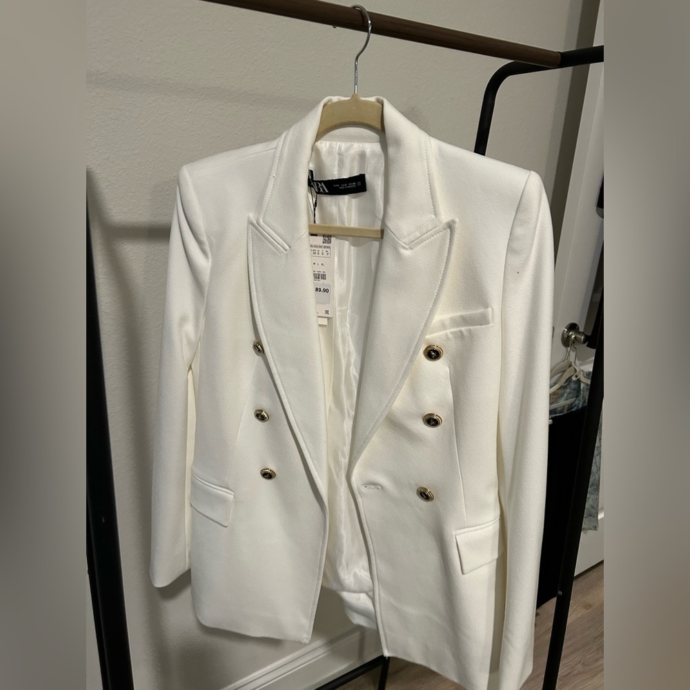 Zara white jacket with gold buttons size small